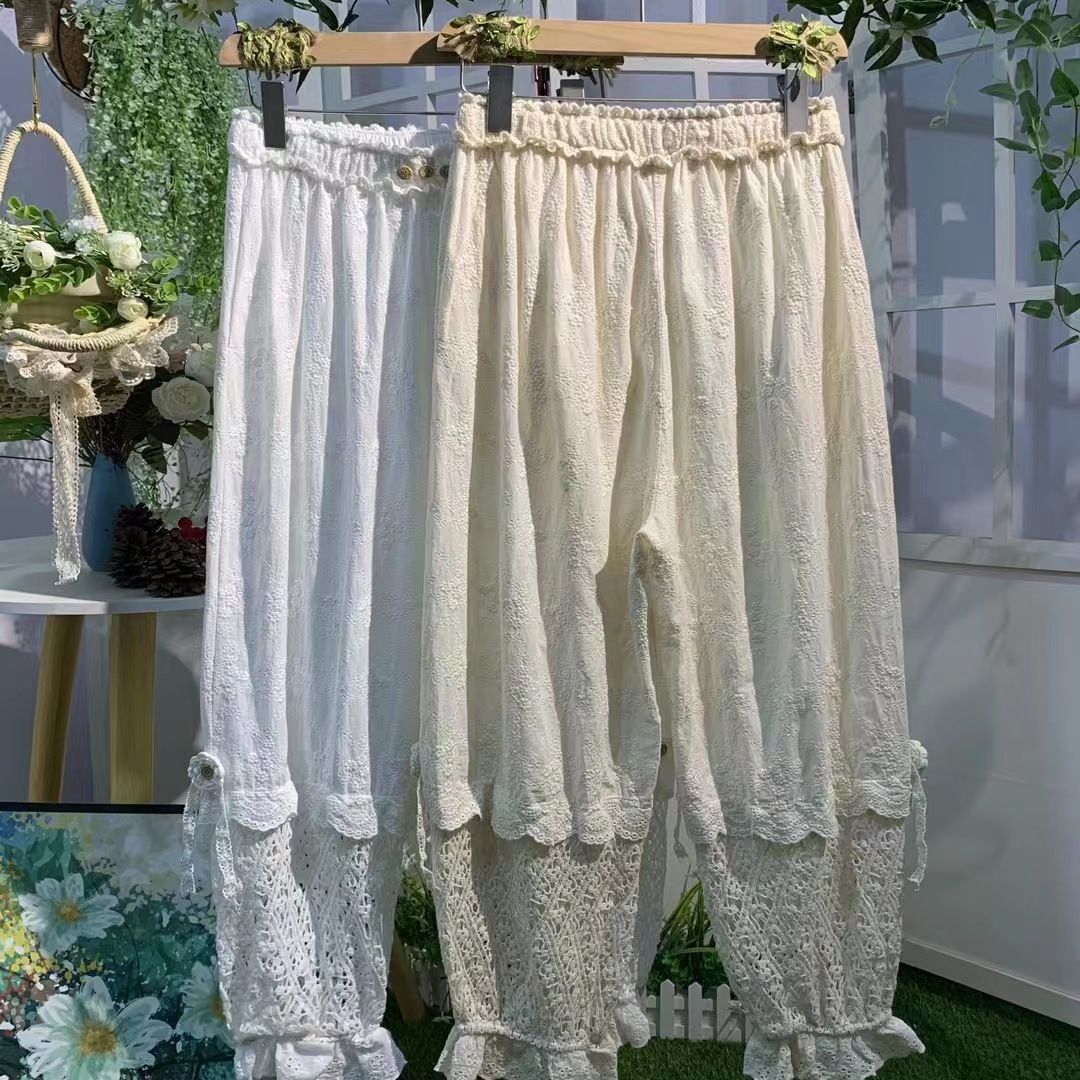 Forest Style Fully Hollowed Out Embroidered Patchwork Lantern Pants