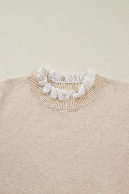 Lace Trim Patchwork Buttoned Cuff Sweater