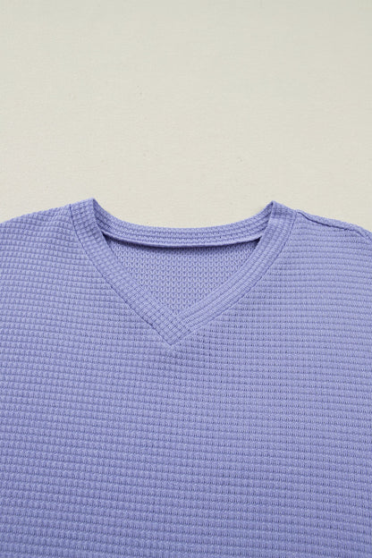 Waffle V-Neck Short Sleeve Knit Top