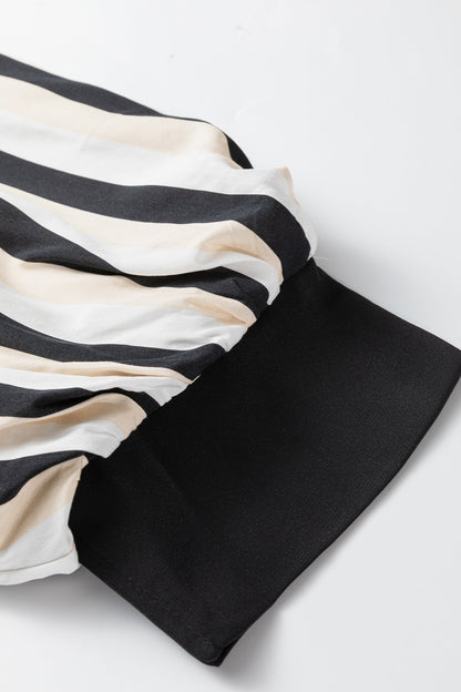 Stripe 3/4 Puff Sleeve Button Midi Dress