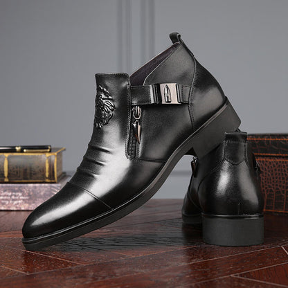 Short Horseshoe Heel Embossed Pull Boots