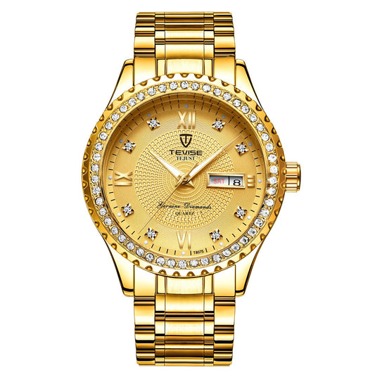 Gold Diamond Couple Quartz Watches