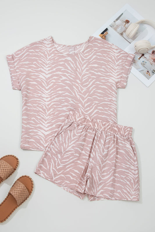 Abstract Cuff Top & Shorts Loose Set