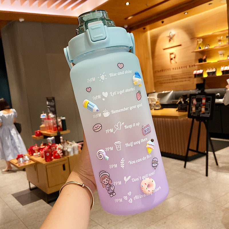 Cute 2000ml Water Bottle with Straw and Scale