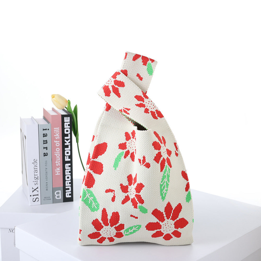 Checkerboard Knitted Shopping Tote