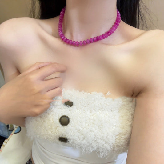 Holiday Necklace Warm Bubble Gum Natural Stone Beads