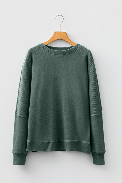 Waffle Knit Patchwork Long Sleeve Top
