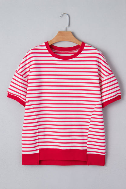 Stripe Drop Shoulder Half Sleeve T-Shirt