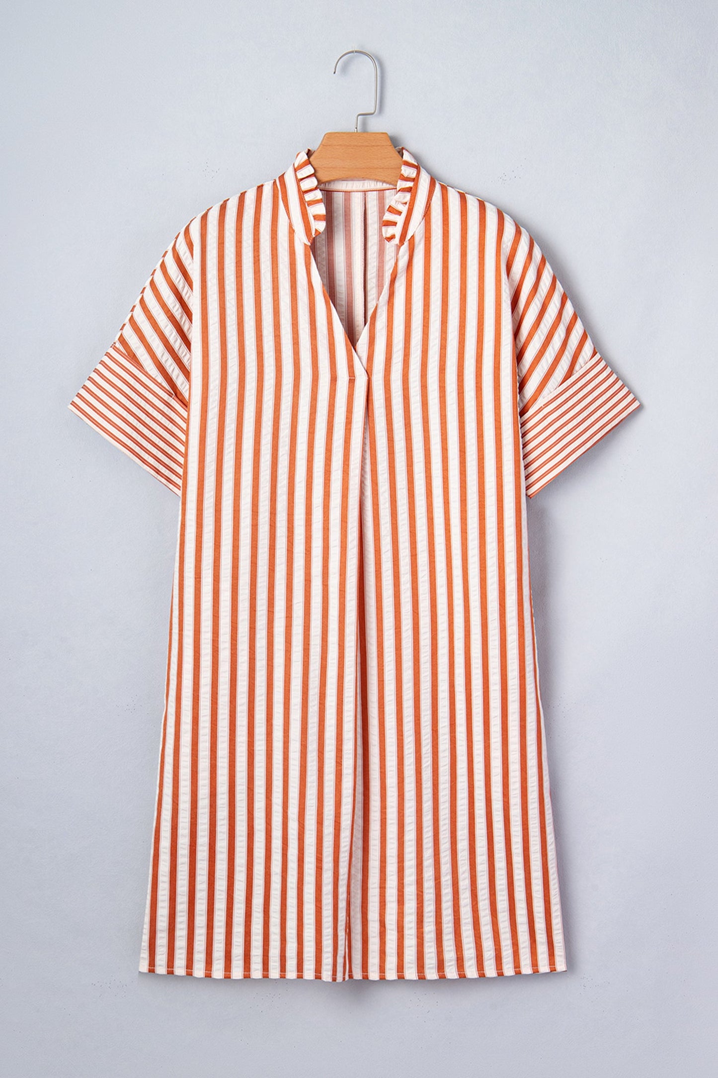 Stripe Pinch V-Neck Turn-Up Mini Dress