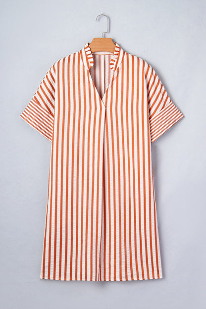 Stripe Pinch V-Neck Turn-Up Mini Dress