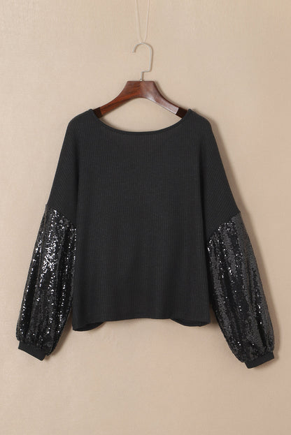 Sequin Patchwork Sleeve Open Back Top