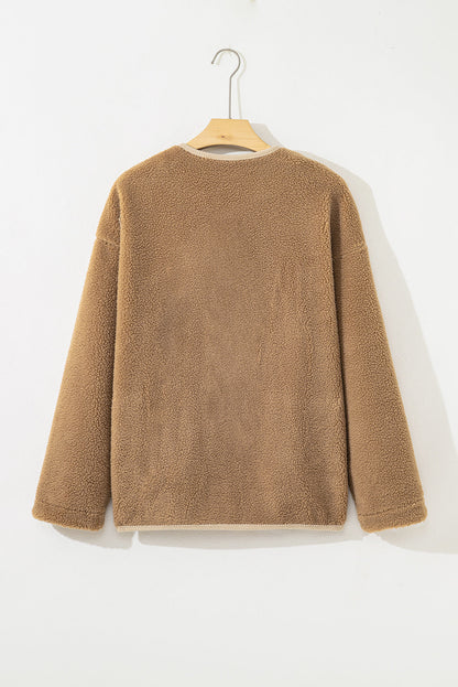 Fleece Corduroy Patchwork Button Up Jacket