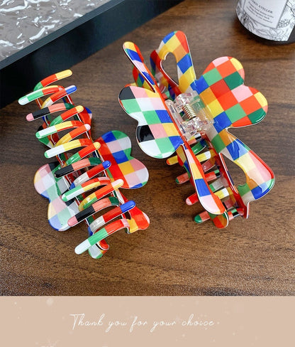 Chessboard Lattice Hair Clip Elegant Acetic Acid