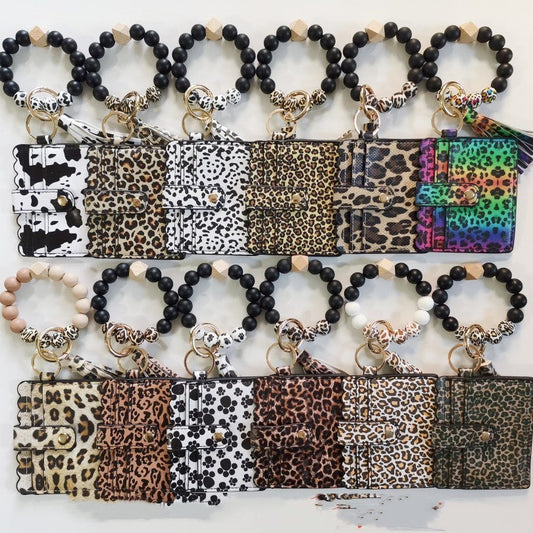 Silicone Beads Bracelet Key Chain Leopard Print