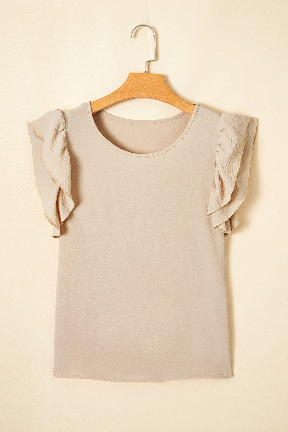 Solid Ruffle Short Sleeve Casual Blouse