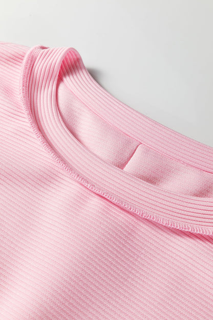 Solid Ribbed Exposed Seam Long Sleeve Top