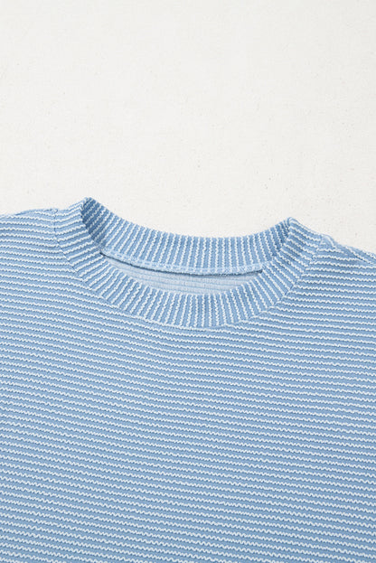 Plain Corded Knit Mock Neck T-Shirt