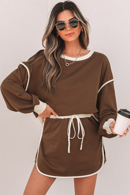 Colorblock Long Sleeve Top and Skort Set