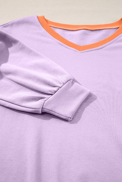 Colorblock Patchwork V-Neck Drop Shoulder Sweatshirt
