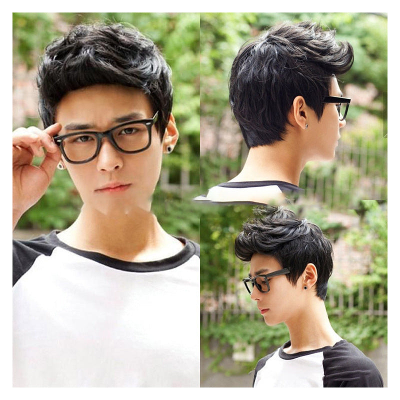 Korean Style Short Black Bald Wig for Men