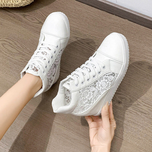 Women's Hidden Heel Platform Hollow Lace Sneaker