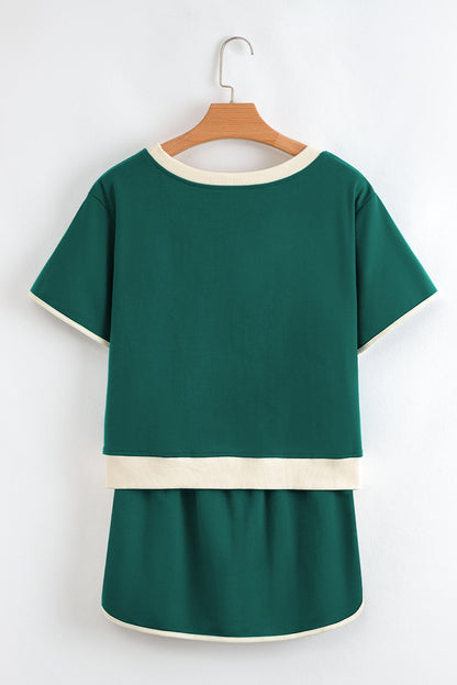 Colorblock Short Sleeve T-Shirt and Skort Set