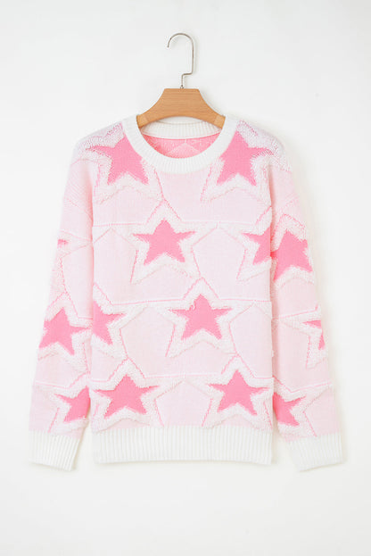 Star Ribbed Trim Drop Shoulder Oversized Sweater