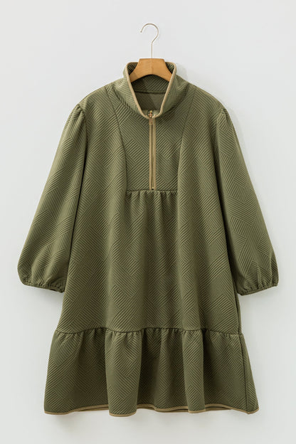 Plus Size Textured Contrast Trim Zip Dress