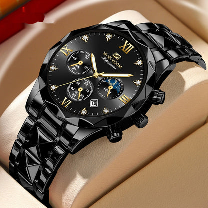 Double Calendar Tungsten Steel Waterproof Quartz Watch