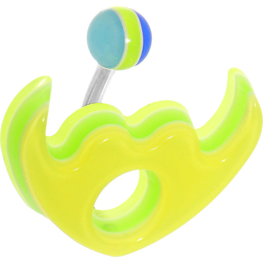 Yellow Acrylic Multi Layered Tribal Winged Heart Belly Ring