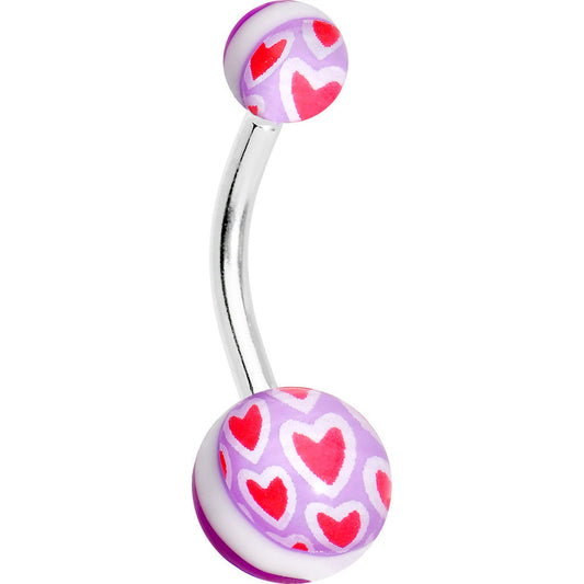 Red Hearts on Pink Acrylic Hearts Belly Ring