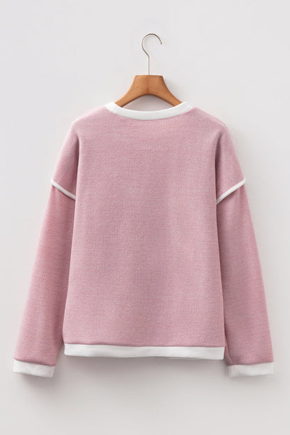 Contrast Trim Knit Drop Shoulder Top