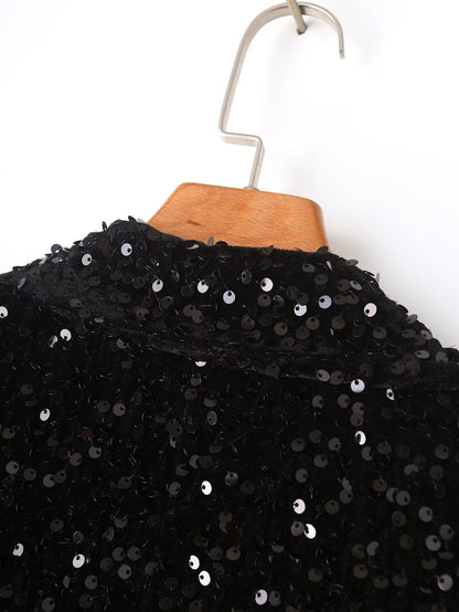 European And American Stitching Neckline Women's Casual Sequin Suit Women's Jacket