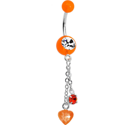 Crystalline Gem Orange Heart Dangle Belly Ring