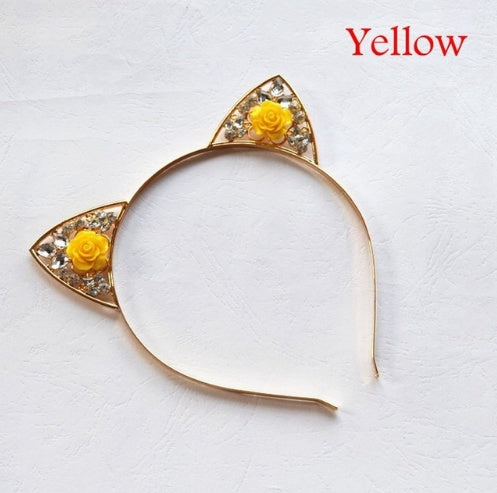 Alloy Diamond Rose Cat Ears Headband
