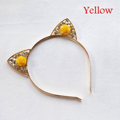 Alloy Diamond Rose Cat Ears Headband