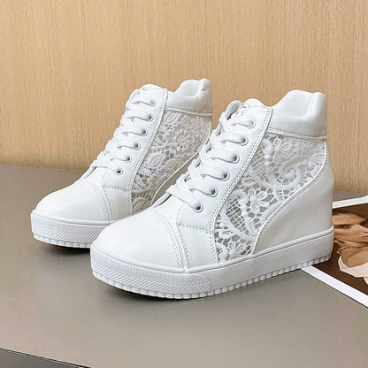 Women's Hidden Heel Platform Hollow Lace Sneaker