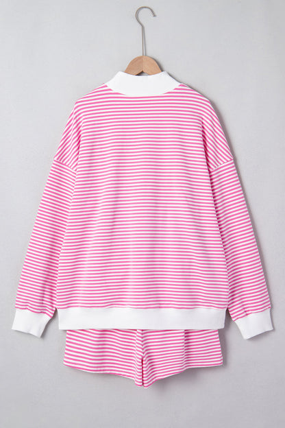 Stripe Oversize Mock Neck Sweatshirt & Shorts Set