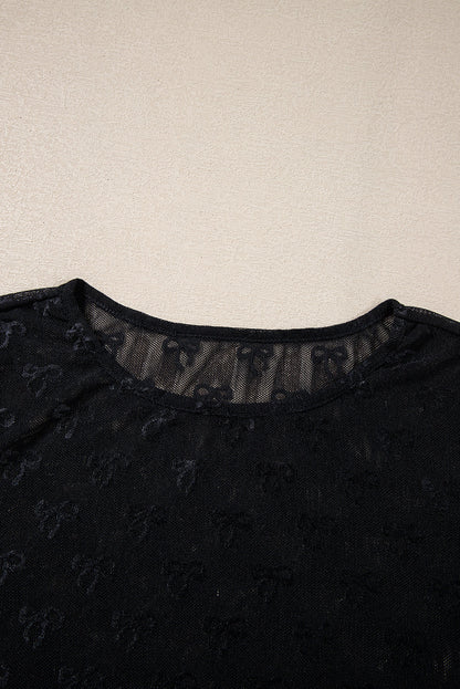 Bow Mesh Long Sleeve Top