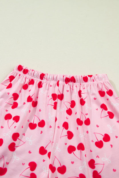 Cherry Bow Tie Top and Shorts Pajama Set