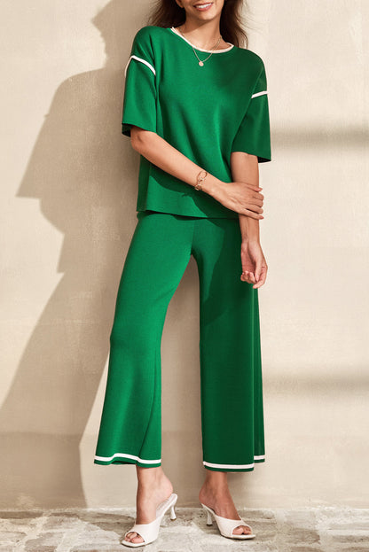 Contrast Trim Half Sleeve Top & Drawstring Pants