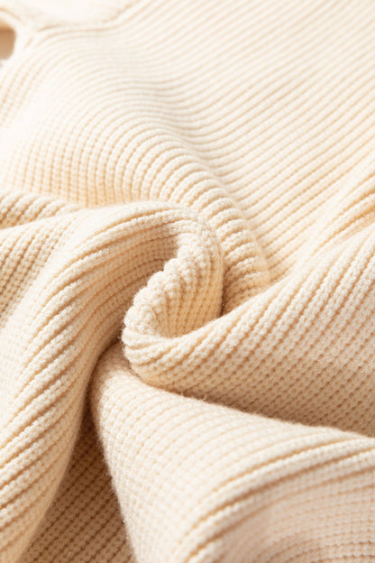 Ribbon Knot Backless Drop Shoulder Ribbed Sweater