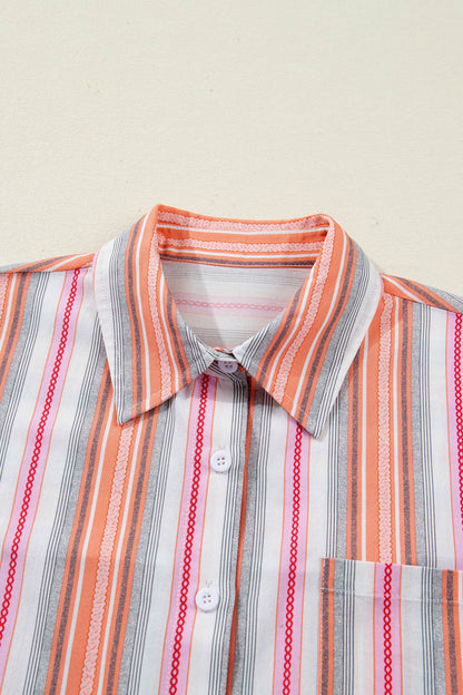 Stripe Button Up Short Sleeve Shirt