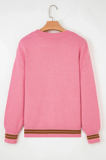 Western See You Cowboy Embroidered Stripe Cuff Sweater