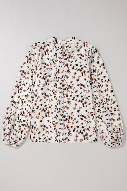 Leopard Lantern Sleeve Pleated Blouse