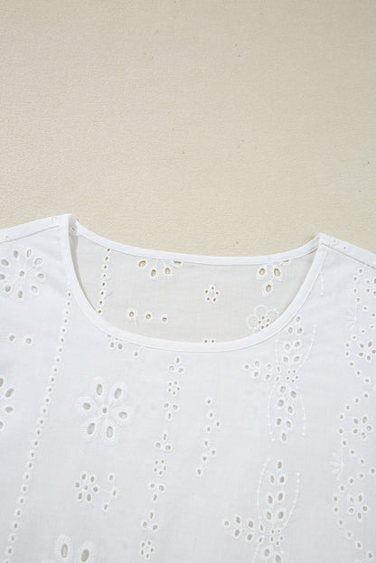 Solid Eyelet Embroidered Long Sleeve Blouse