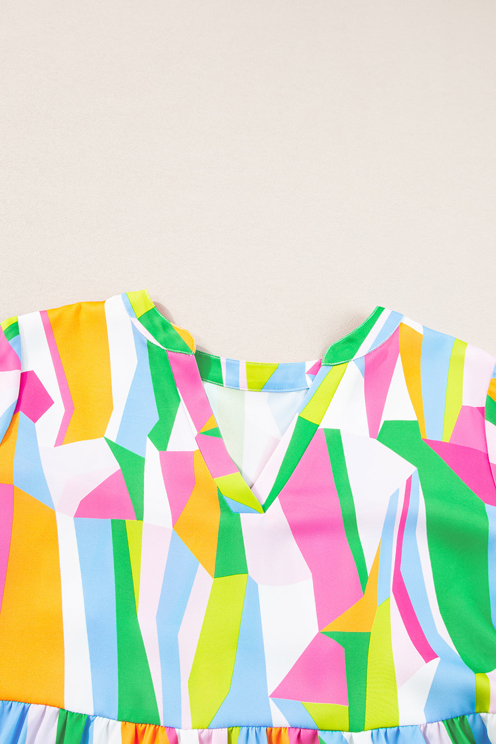 Abstract Ruffle Sleeve V-Neck Dress