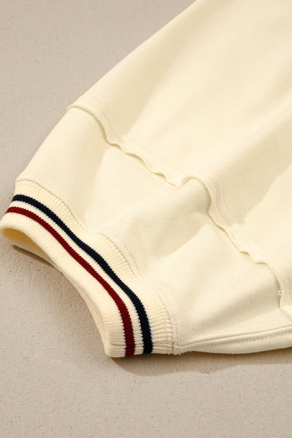 Varsity Stripe Neckline Cuff Short Sleeve Tunic