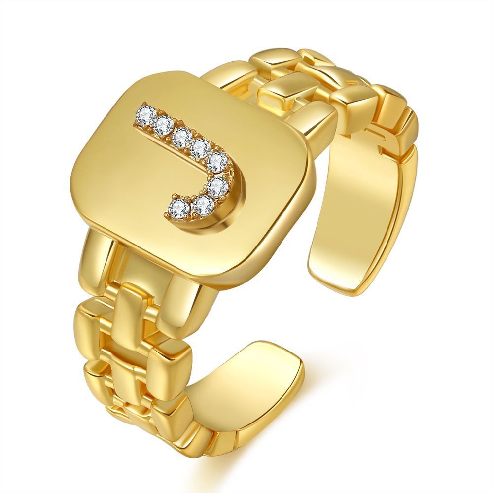 Letter Series Gold-plated Zircon Strap Design Ring