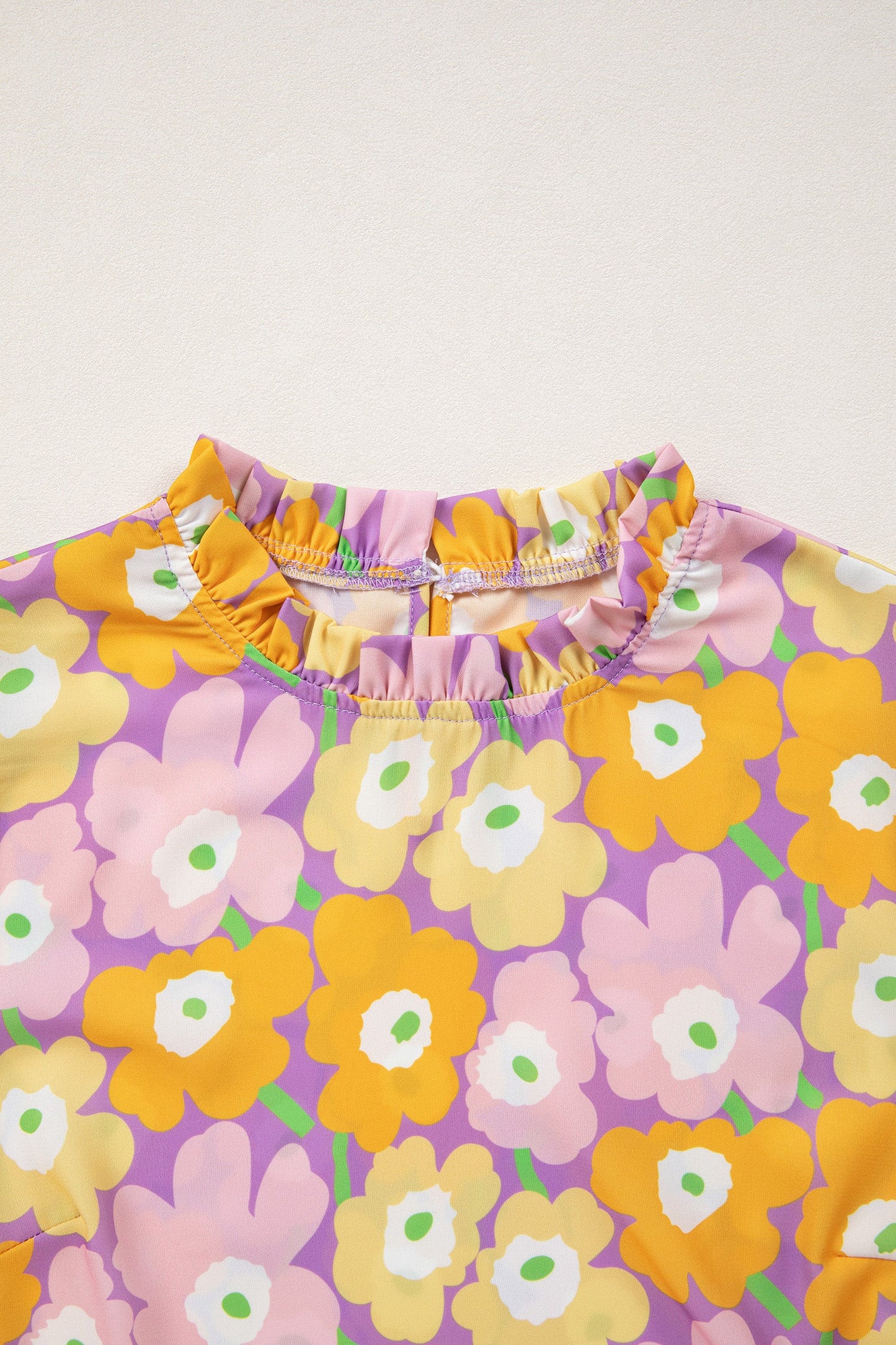 Frill Neck Puff Short Sleeve Top